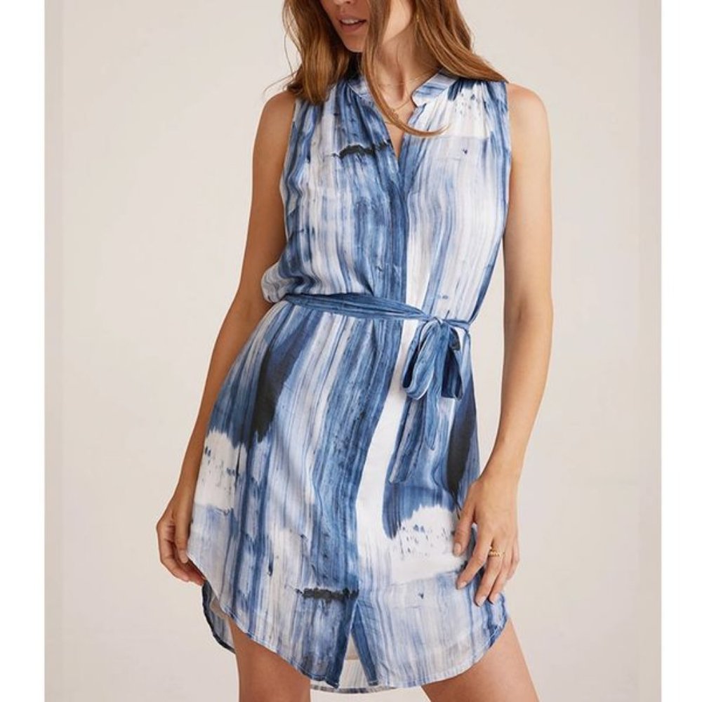✔️#25 NEW BELLA DAHL S/S Pleat Front Dress Blurred Stripe